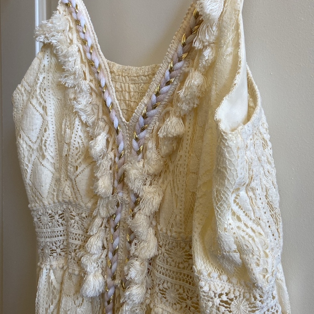 🆕 Cream Lace Maxi Dress with Pom Pom Details size Xl - Picture 3 of 6